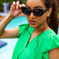 Black Oval Cat Eye Scalloped Sunglasses