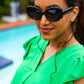 Black Oval Cat Eye Scalloped Sunglasses