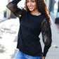 Feeling Femme Black Lace Bubble Sleeve Hacci Sweater Top