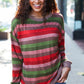 Perfectly You Olive & Mauve Stripe Two-Tone Banded Sweater Top