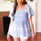 Just A Dream Blue Smocked Floral Embroidered Babydoll Top