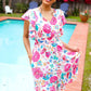 Hello Beautiful Ivory & Fuchsia Floral Sequin Smock Waist Midi Dress