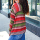 Perfectly You Olive & Mauve Stripe Two-Tone Banded Sweater Top