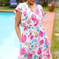 Hello Beautiful Ivory & Fuchsia Floral Sequin Smock Waist Midi Dress