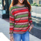 Perfectly You Olive & Mauve Stripe Two-Tone Banded Sweater Top