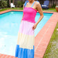 Vacay Vibes Hot Pink & Blue Smocked Color Block Maxi Dress