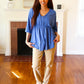 Easy To Love Blue Babydoll Dolman Modal V Neck Top