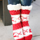 Red Holiday Reindeer Sherpa Traction Bottom Slipper Socks