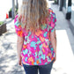 Summer Vibes Fuchsia Abstract Print Frill Notch Neck Puff Sleeve Top