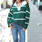 Fall For You Hunter Green Stripe Notched Neck Collared Oversized Sweater