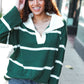 Fall For You Hunter Green Stripe Notched Neck Collared Oversized Sweater