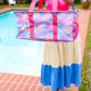 Pink & Blue Tropical Print Collapsible Canvas Strap Tote