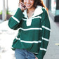 Fall For You Hunter Green Stripe Notched Neck Collared Oversized Sweater