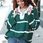 Fall For You Hunter Green Stripe Notched Neck Collared Oversized Sweater