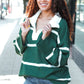 Fall For You Hunter Green Stripe Notched Neck Collared Oversized Sweater