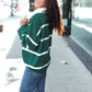 Fall For You Hunter Green Stripe Notched Neck Collared Oversized Sweater