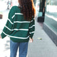 Fall For You Hunter Green Stripe Notched Neck Collared Oversized Sweater