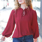 Feeling Femme Off Burgundy Frilled Edge V Neck Tie Top