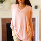 All For Love Peach Waffle Knit V Neck Dolman Top