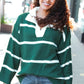 Fall For You Hunter Green Stripe Notched Neck Collared Oversized Sweater