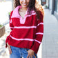 Fall For You Crimson Stripe Notched Neck Collared Oversized Sweater