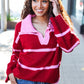 Fall For You Crimson Stripe Notched Neck Collared Oversized Sweater