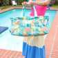 Turquoise Pineapple Print Collapsible Canvas & Nylon Tote