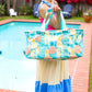 Turquoise Pineapple Print Collapsible Canvas & Nylon Tote