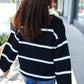 Fall For You Black Stripe Notched Neck Collared Oversized Sweater