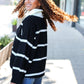 Fall For You Black Stripe Notched Neck Collared Oversized Sweater