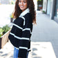 Fall For You Black Stripe Notched Neck Collared Oversized Sweater