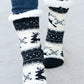 Black Reindeer Sherpa Traction Bottom Slipper Socks