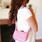 Pink Flap Magnetic Snap Closure Structured Crossbody Bag