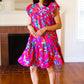 You Got This Purple Abstract Floral Print Tiered Ruffle Sleeve Dress