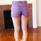 Violet Acid Wash Denim Frayed Hem Shorts