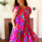 You Got This Purple Abstract Floral Print Tiered Ruffle Sleeve Dress