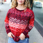 Holiday Vibes Wine Cable Knit Print Hacci Knit Sweater