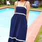 Bold & Sassy Navy Square Neck Ric Rac Trim Adjustable Straps Maxi