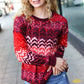 Holiday Vibes Wine Cable Knit Print Hacci Knit Sweater