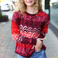 Holiday Vibes Wine Cable Knit Print Hacci Knit Sweater