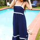 Bold & Sassy Navy Square Neck Ric Rac Trim Adjustable Straps Maxi