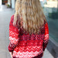 Holiday Vibes Wine Cable Knit Print Hacci Knit Sweater