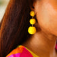 Yellow Raffia Lantern Pom Dangle Earrings