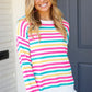 Bold & Sassy Fuchsia Multi Stripe Pullover Sweater