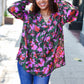 Eyes On You Forest Green Floral Smocked Bubble Sleeve V Neck Top