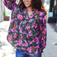 Eyes On You Forest Green Floral Smocked Bubble Sleeve V Neck Top