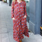 Casual Living Burgundy Floral Collared Fit & Flare Maxi Dress