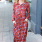 Casual Living Burgundy Floral Collared Fit & Flare Maxi Dress