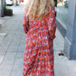 Casual Living Burgundy Floral Collared Fit & Flare Maxi Dress