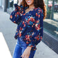 Lovely In Navy Floral Print Smocked Bubble Sleeve Woven Top